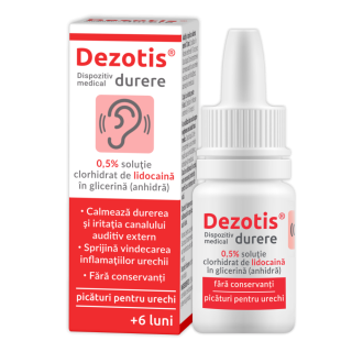 Dezotis® DURERE soluţie 0,5% lidocaină picături auriculare*7 g