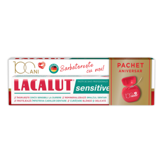 Pachet aniversar 100 ani LACALUT® Sensitive*75 ml + ață dentară