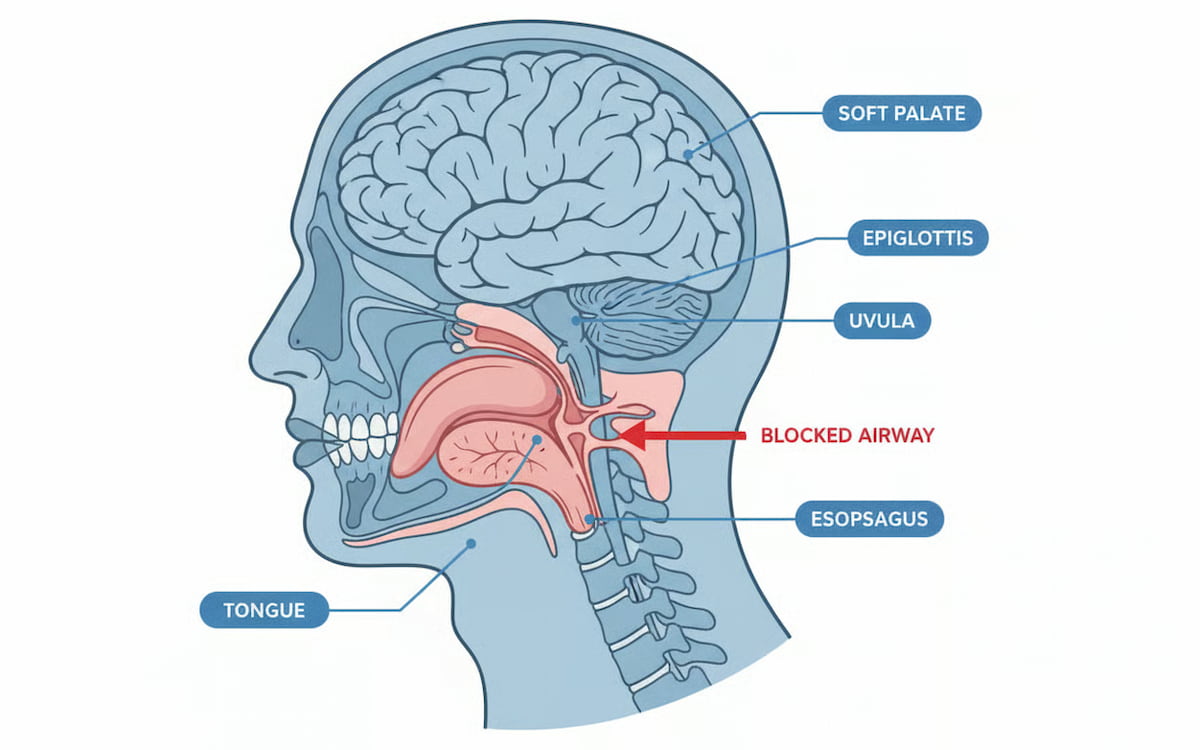 Diagrama medicala care explica mecanismul apneei de somn