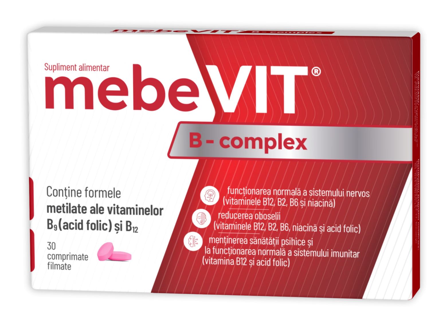 supliment alimentar complex vitamine B cu acid folic si vitamina B12 forme gata de utilizat de catre organism