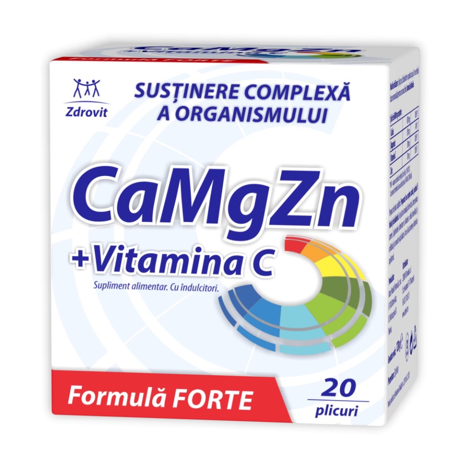 complex de minerale si vitamine Ca+Mg+Zn+Vit.C FORTE sub forma de plicuri