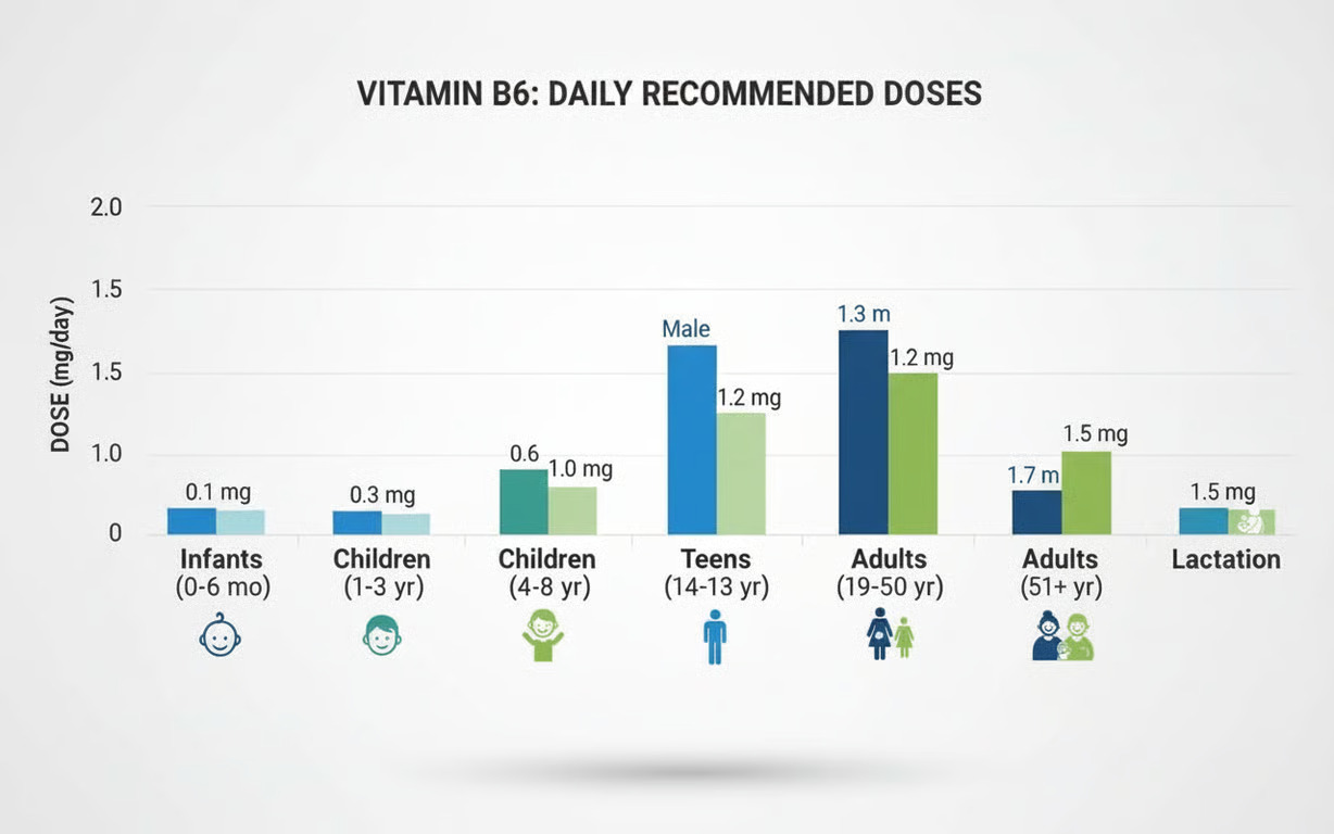 doza zilnica de vitamina b6 recomandata pentru adulti si copii